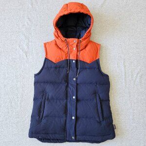 Patagonia Bivy Down Vest Hooded Womens Size Med Blue Full Zip Snap Puffer Comfy